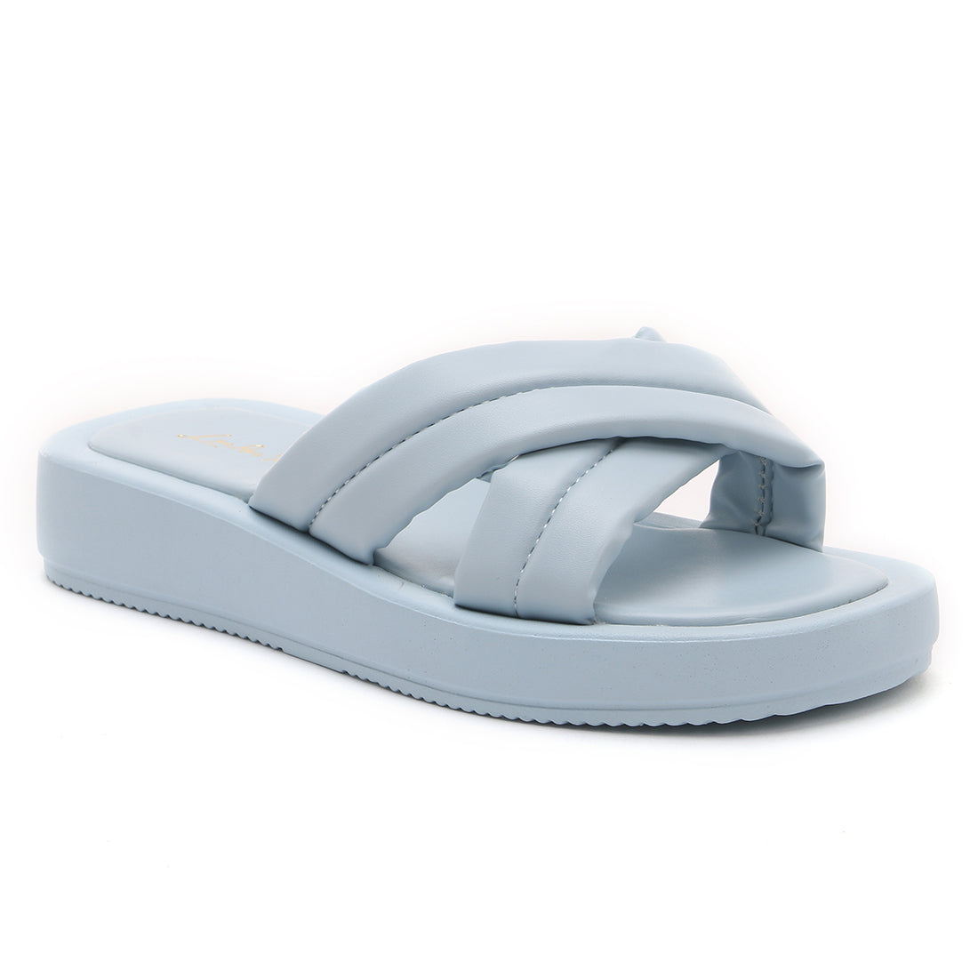 Quilted Blue Flat Slides