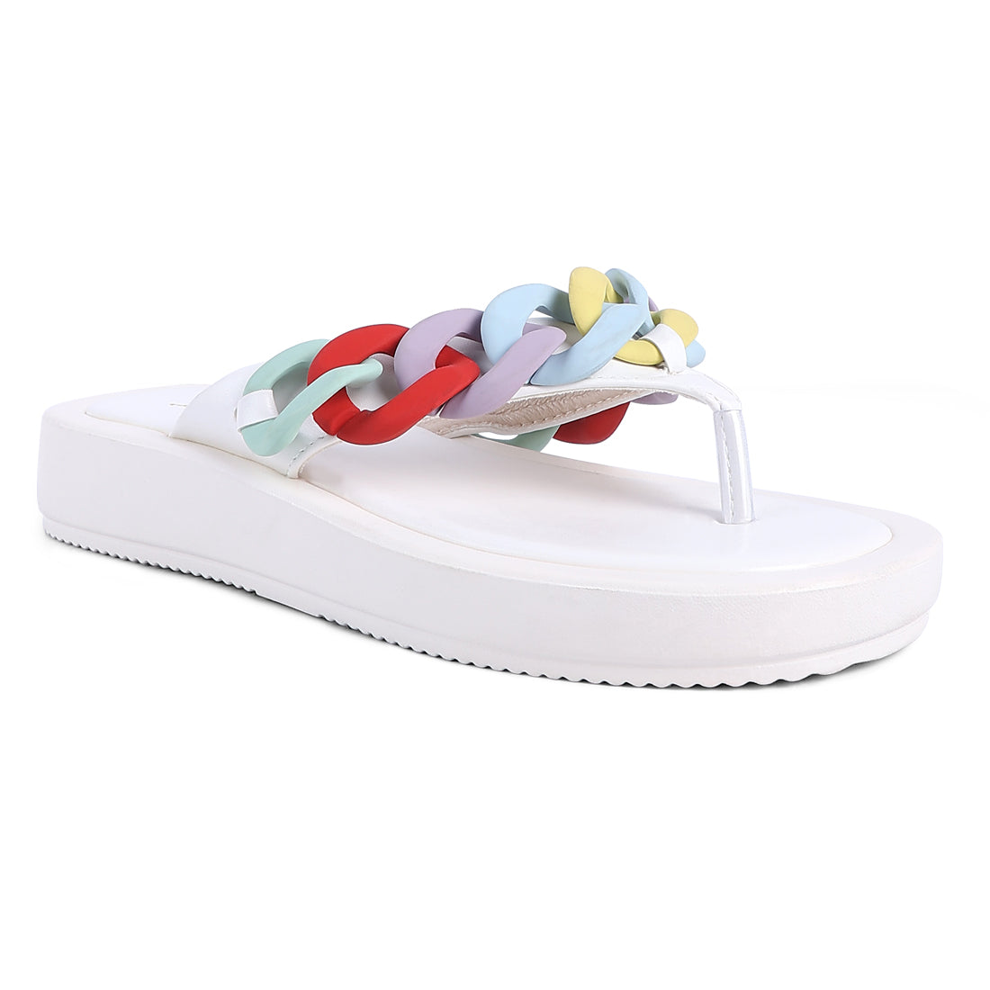 White Chunky Metal Thong Sandals