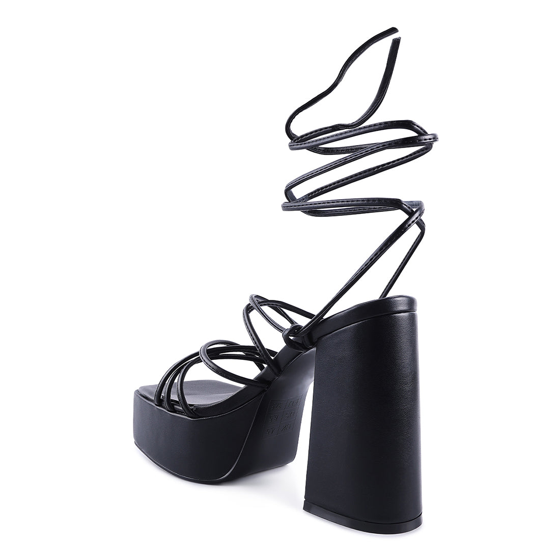 Black Block Heeled Lace Up Sandal