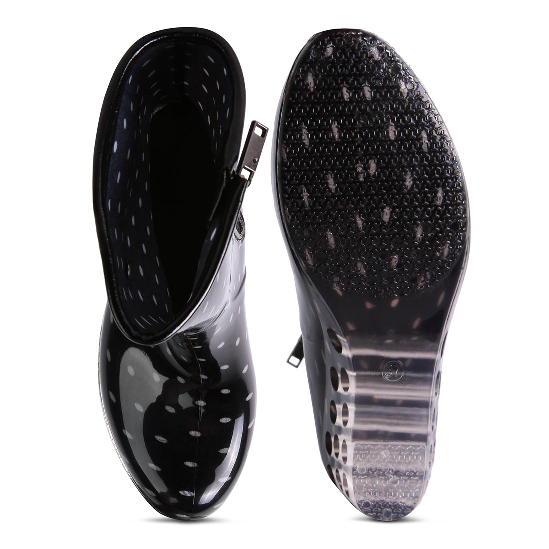 Black Polka Pattern Rain Boots