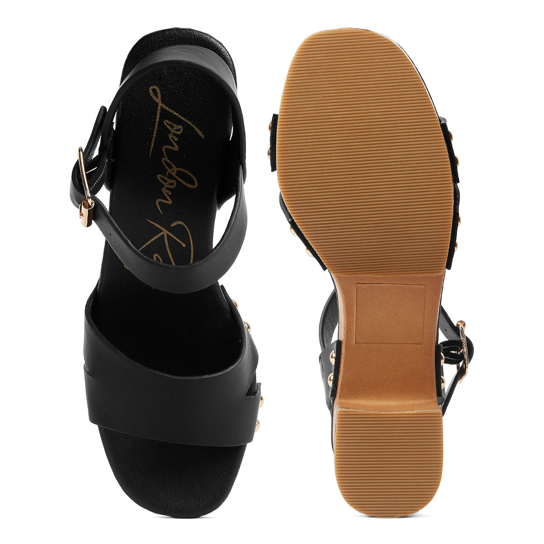 textured block heel sandals#color_black