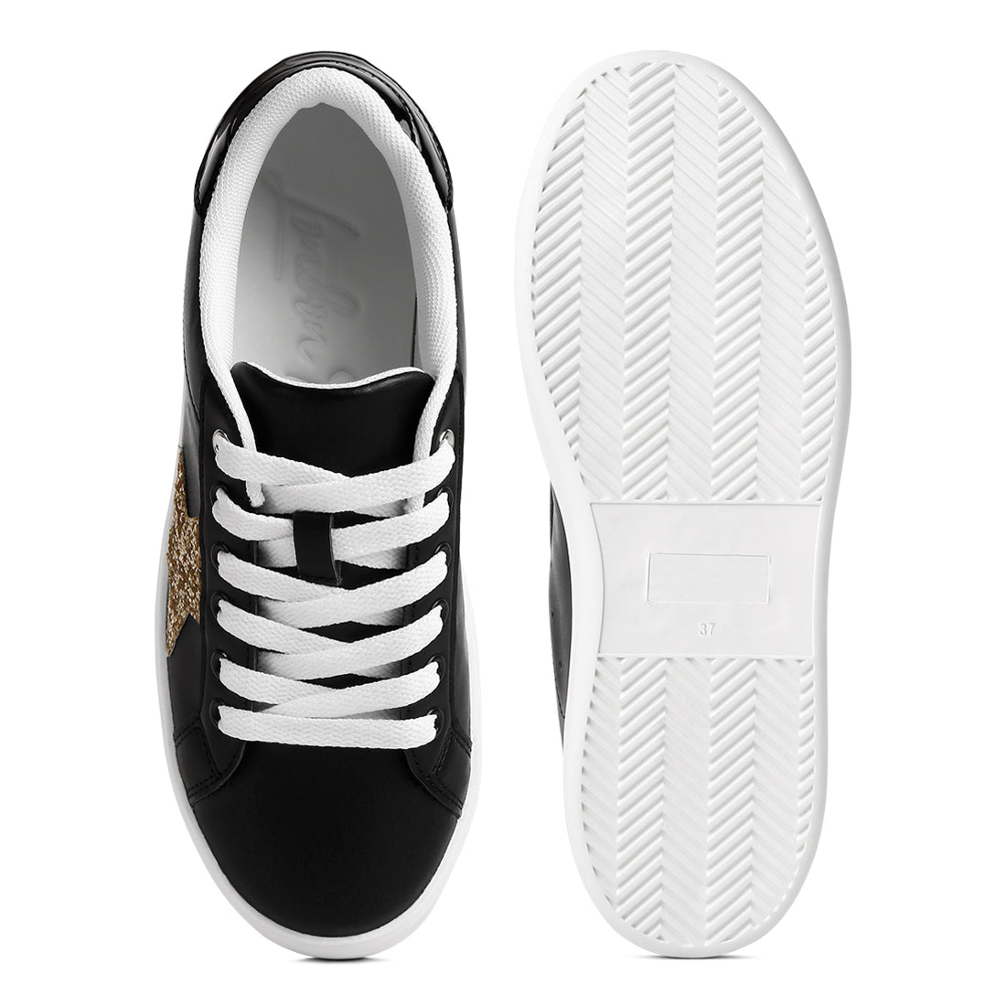 glitter star detail sneakers#color_black
