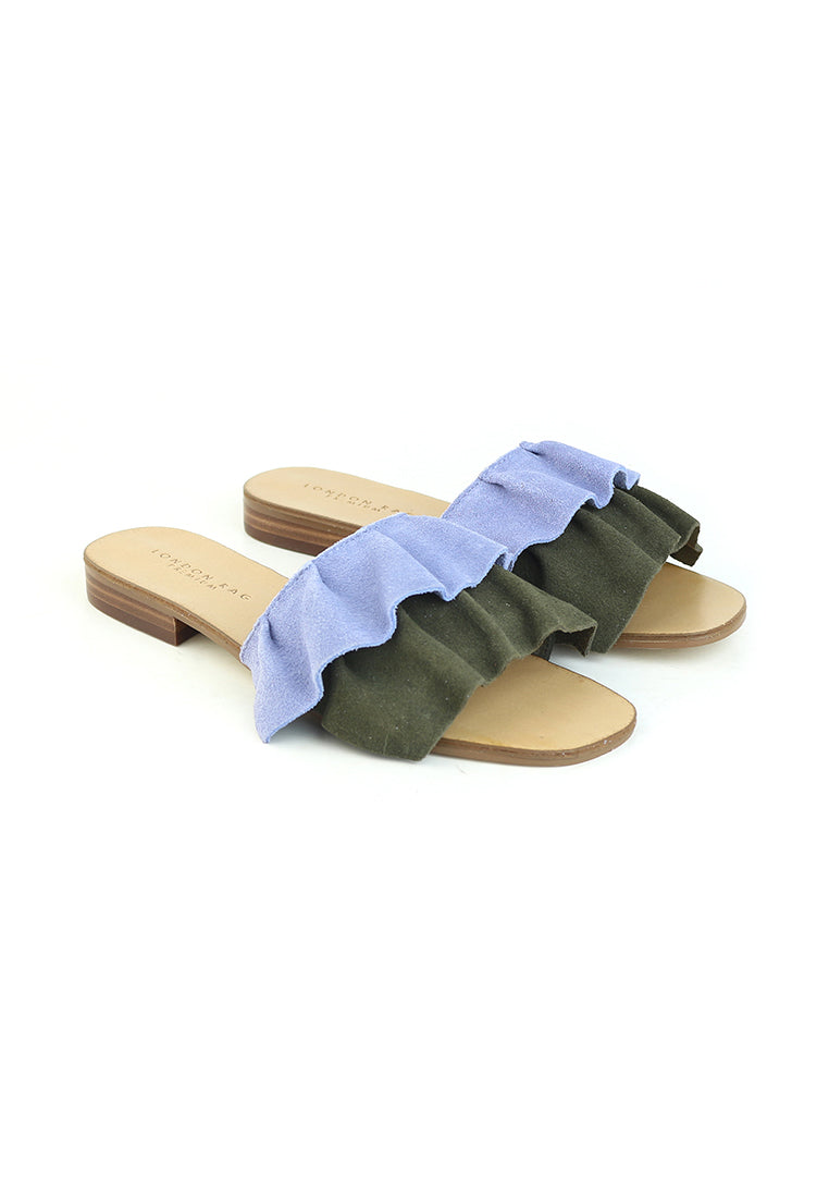 Blue - Green Flat Frill Slip-On Sandal - Blue