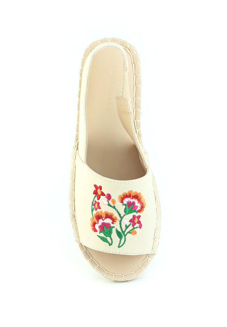 Nude Flat Embroidered Espadrilles - Beige