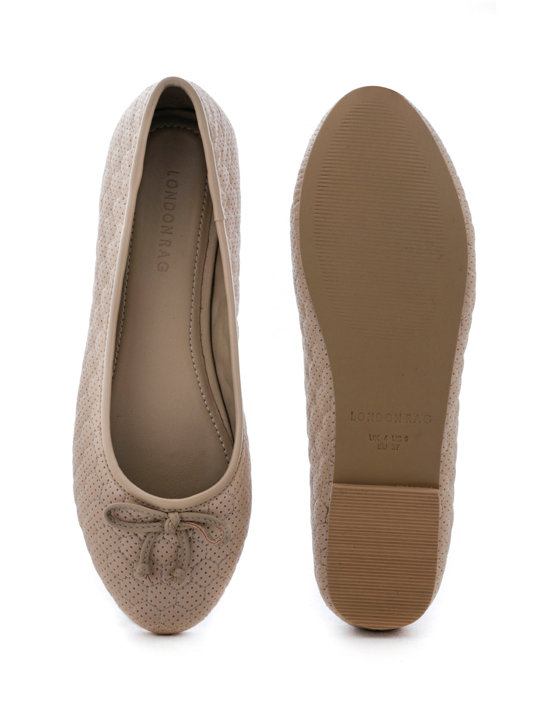 Football Stitched Beige Ballerinas - Beige