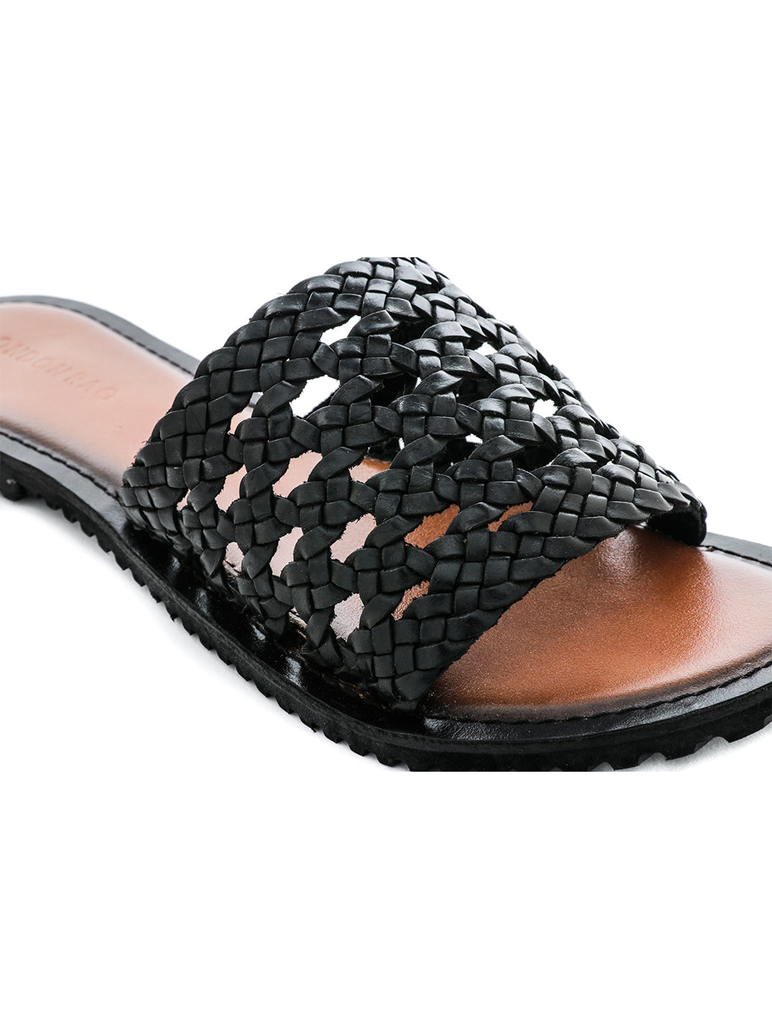 Black Woven Open Toe Flats - Black