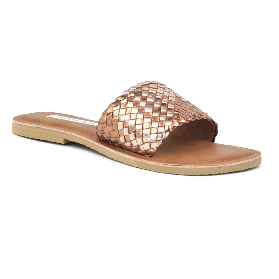 Metallic Bronze Woven Strap Slip-On - Brown