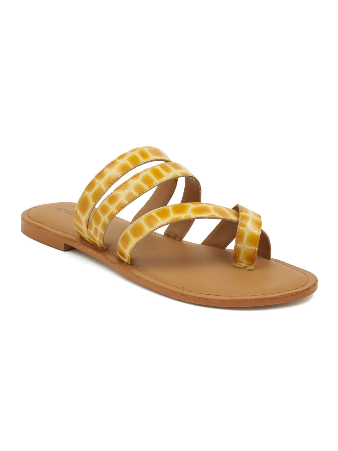 Mustard Croc Print Toe Ring Flat Sandal - Yellow