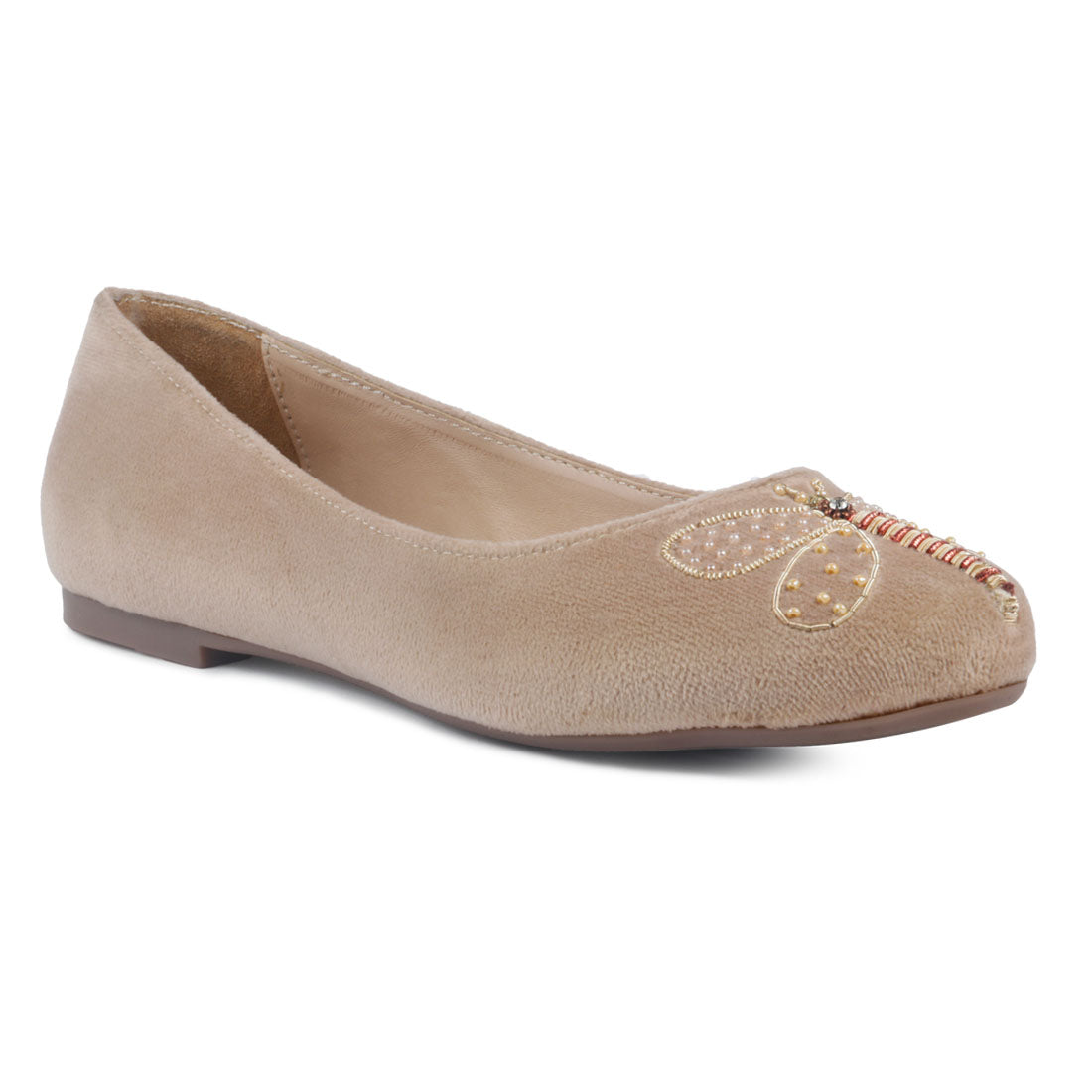 Beige I am a Dragonfly Suede Ballerinas - Beige