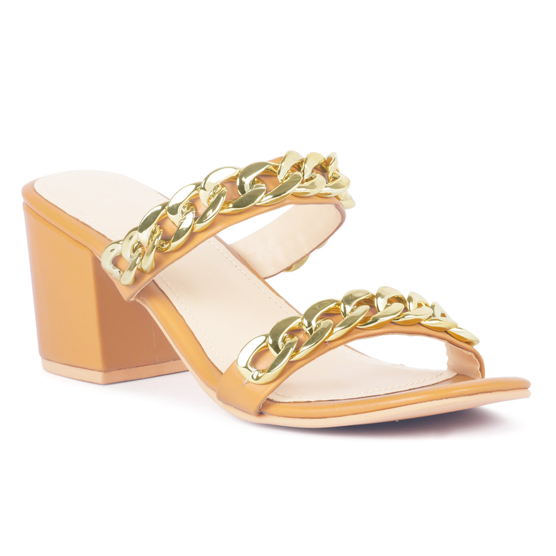 MUSTARD BLOCK HEEL SLIDE SANDALS - Mustard