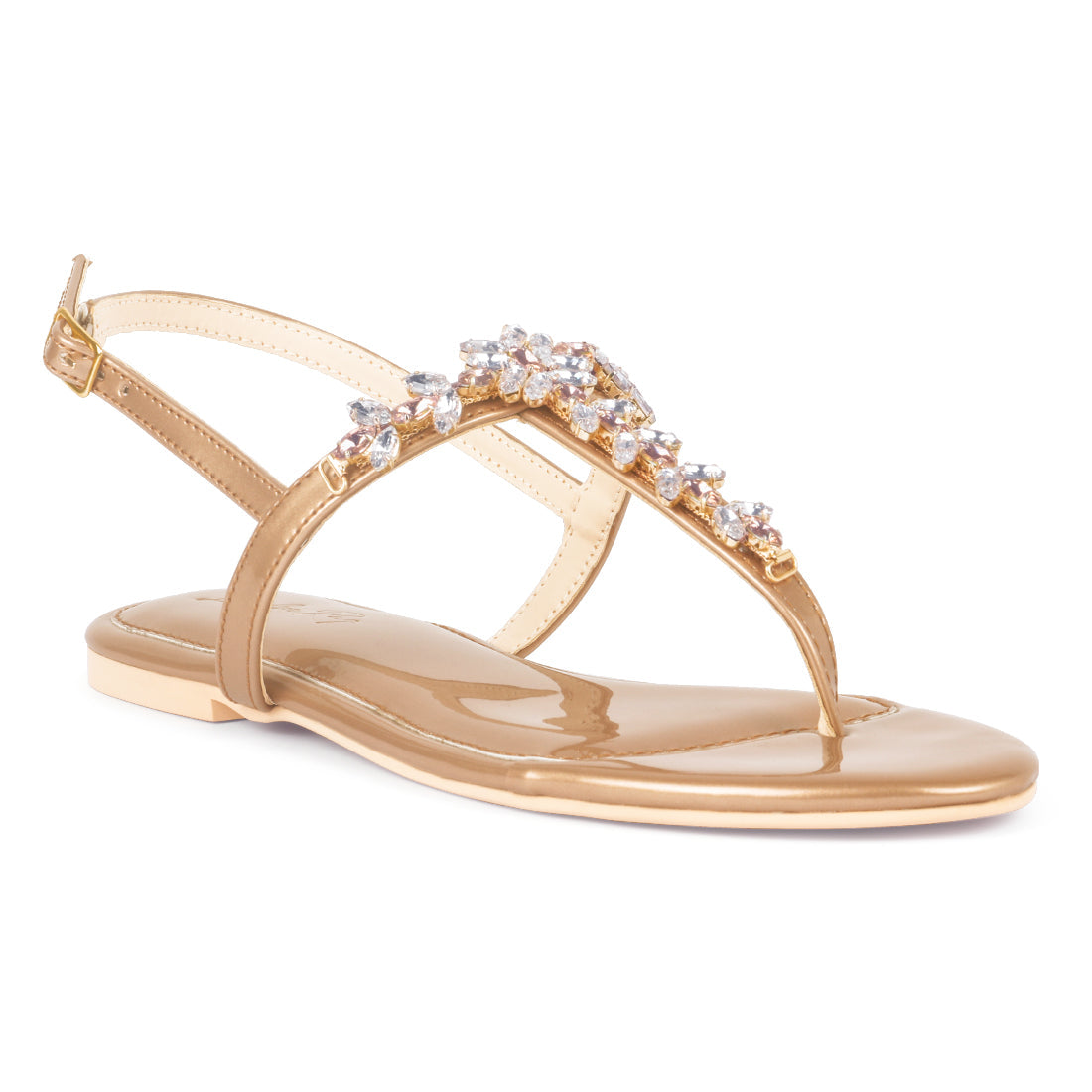 Embellished Jewel Thong Flats in Rose Gold - Rose Gold