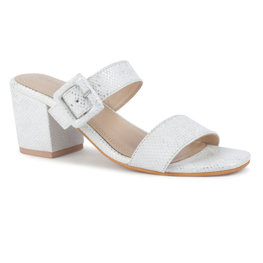 White Silver Block Heel Sandal