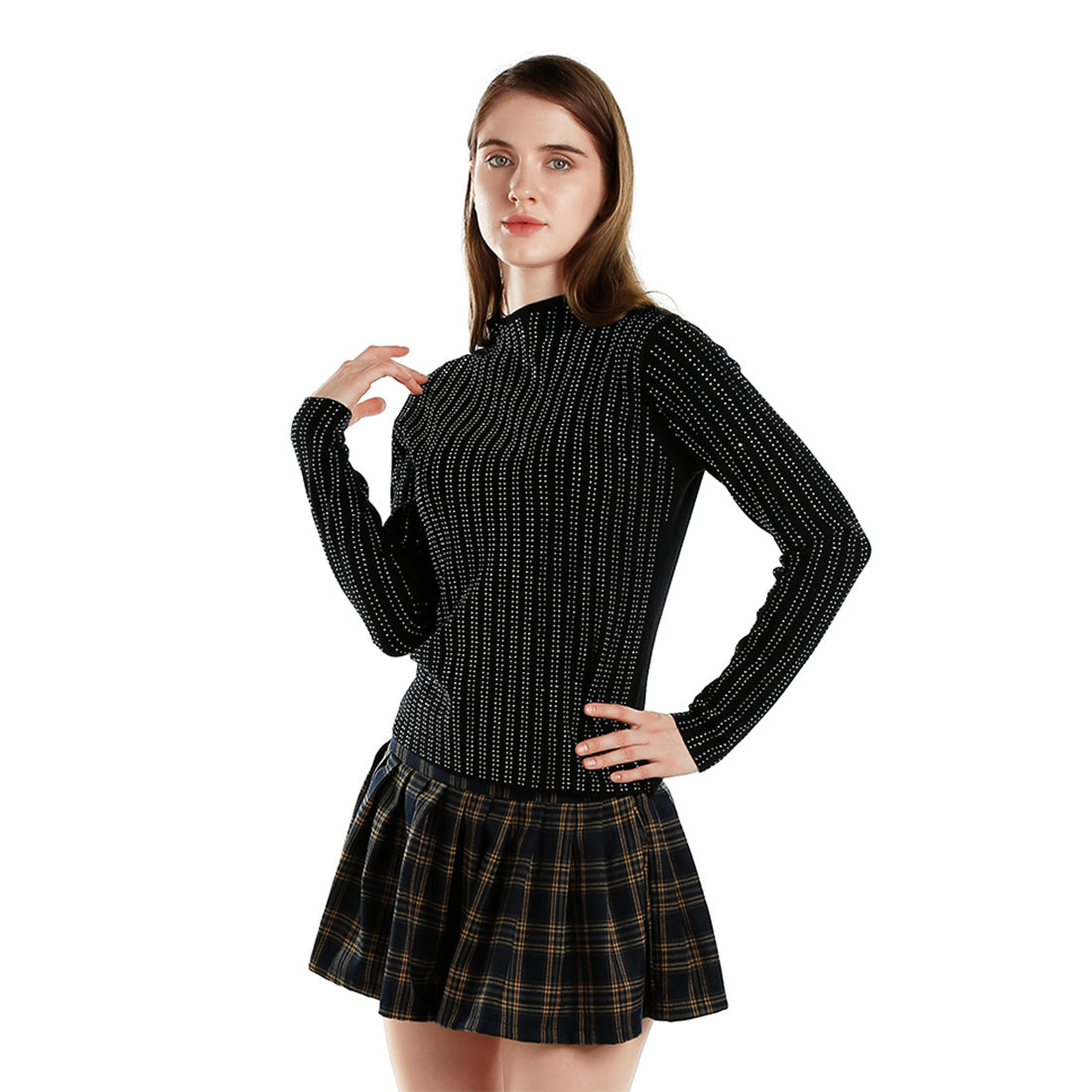 Full Sleeves Sequin High Neck Top