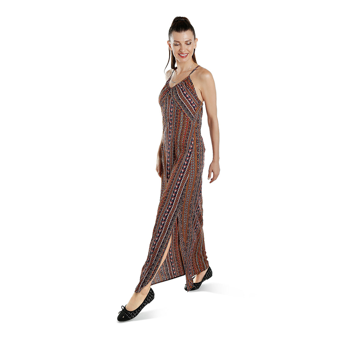 crisscross back side slit maxi dress#color_multi