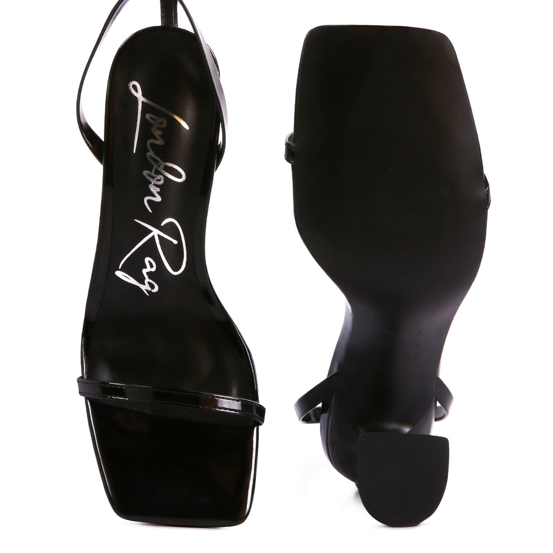 Black Strappy Tie Up Spool Heel Sandals