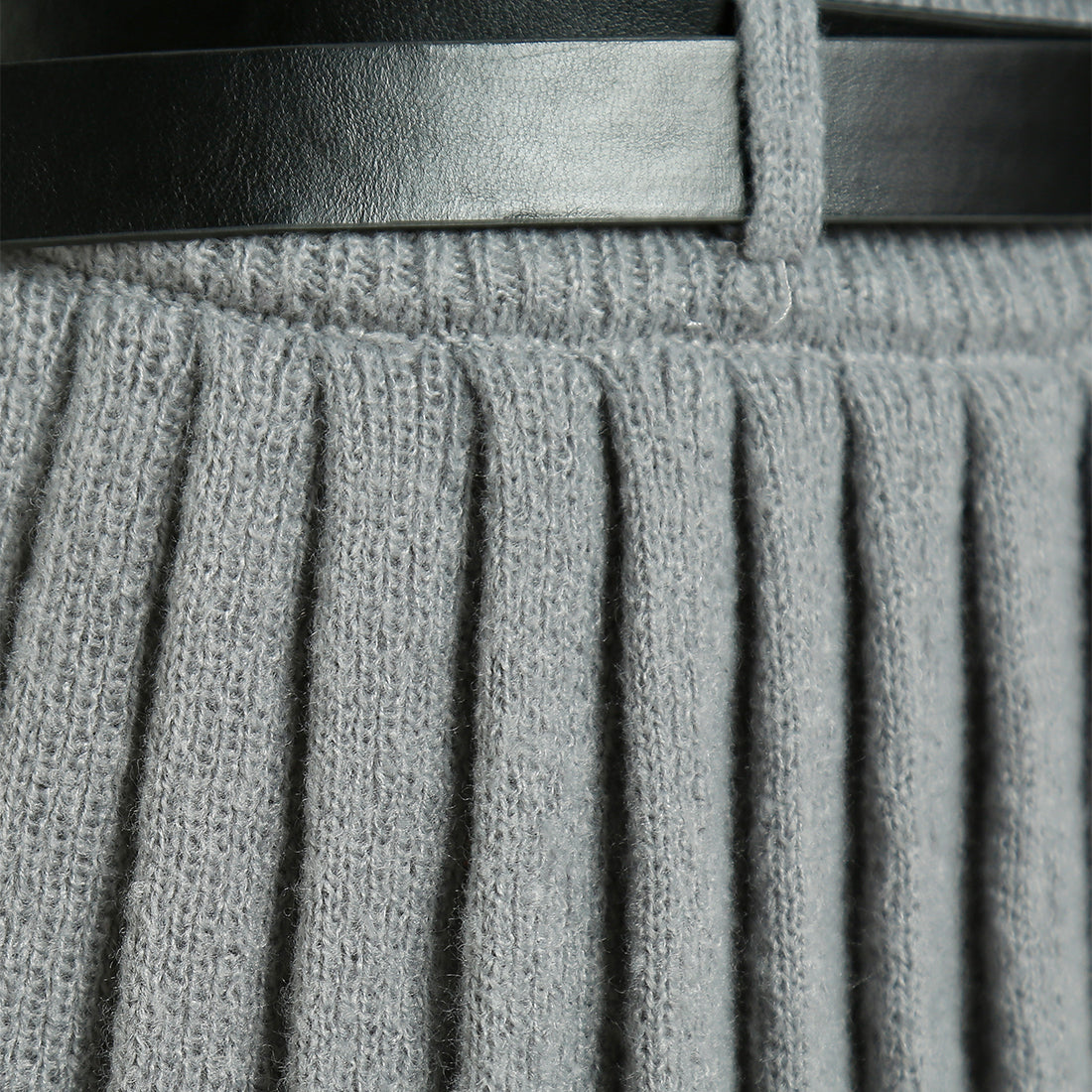 dual belt pleated skirt#color_grey