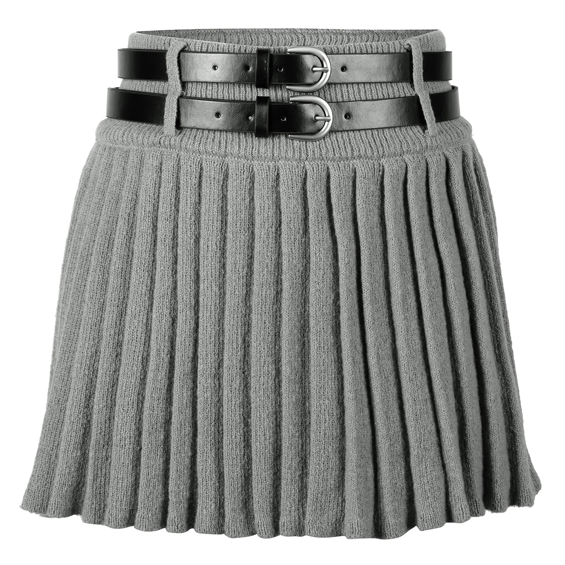dual belt pleated skirt#color_grey