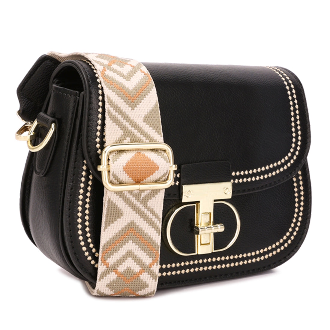 geometric strap shoulder bag#color_black
