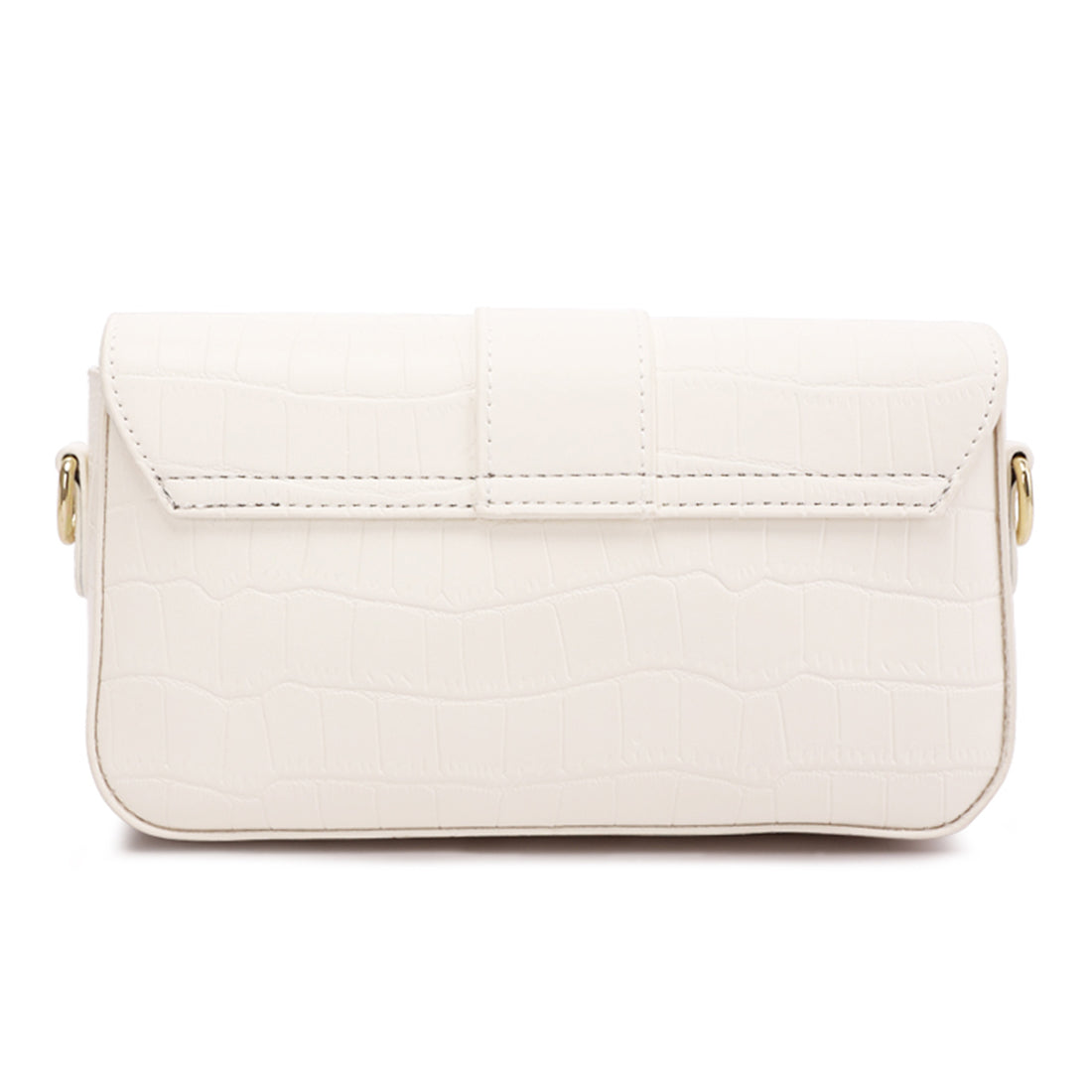metallic buckle baguette handbag#color_white