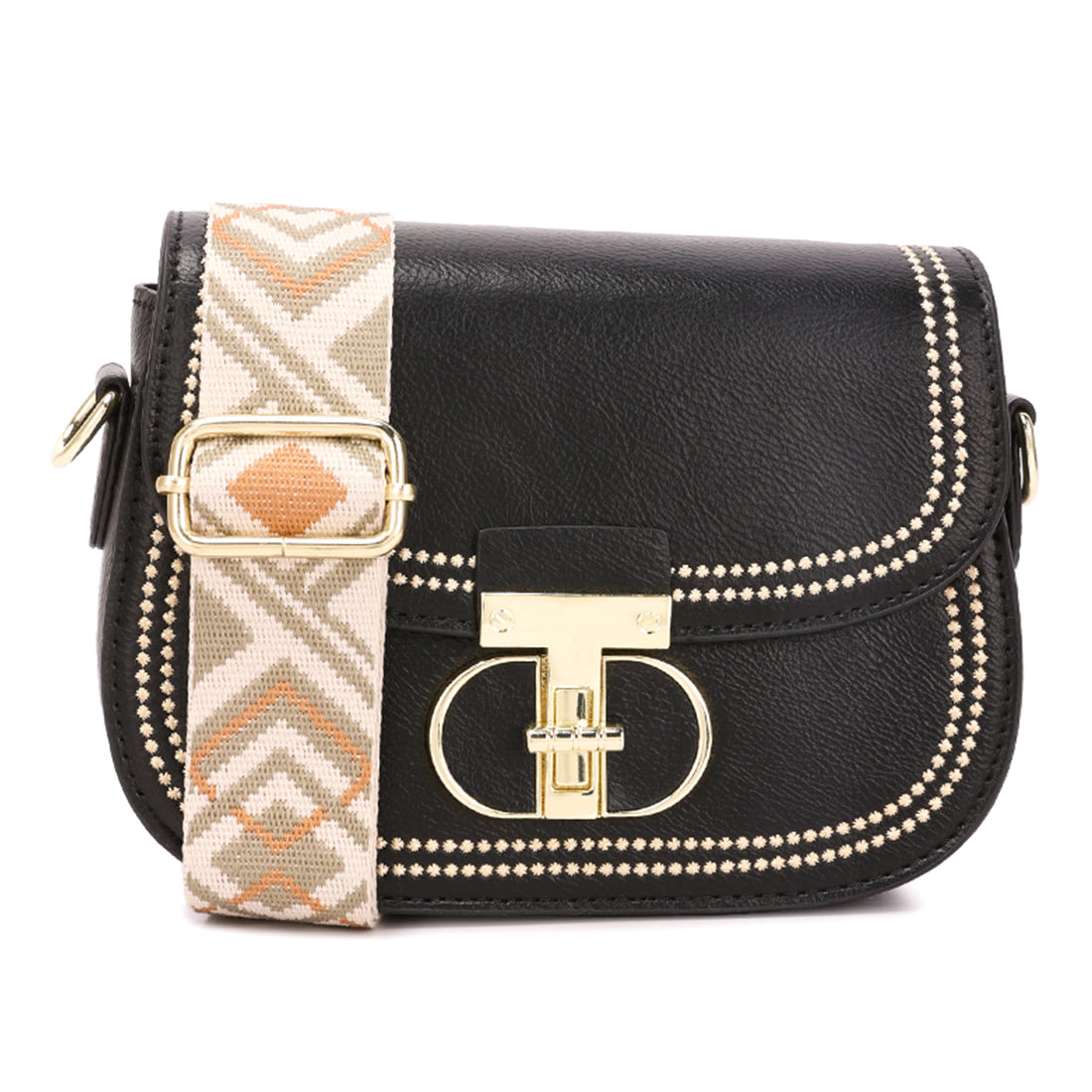 geometric strap shoulder bag#color_black