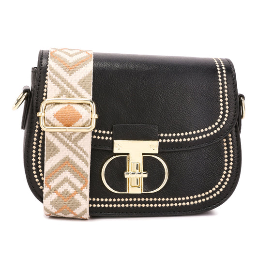 geometric strap shoulder bag#color_black