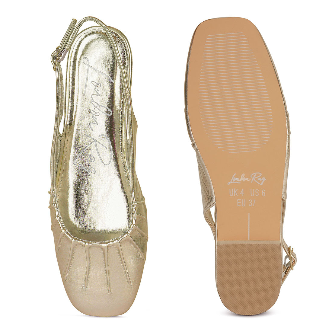 metallic square Toe flat slingbacks#color_gold
