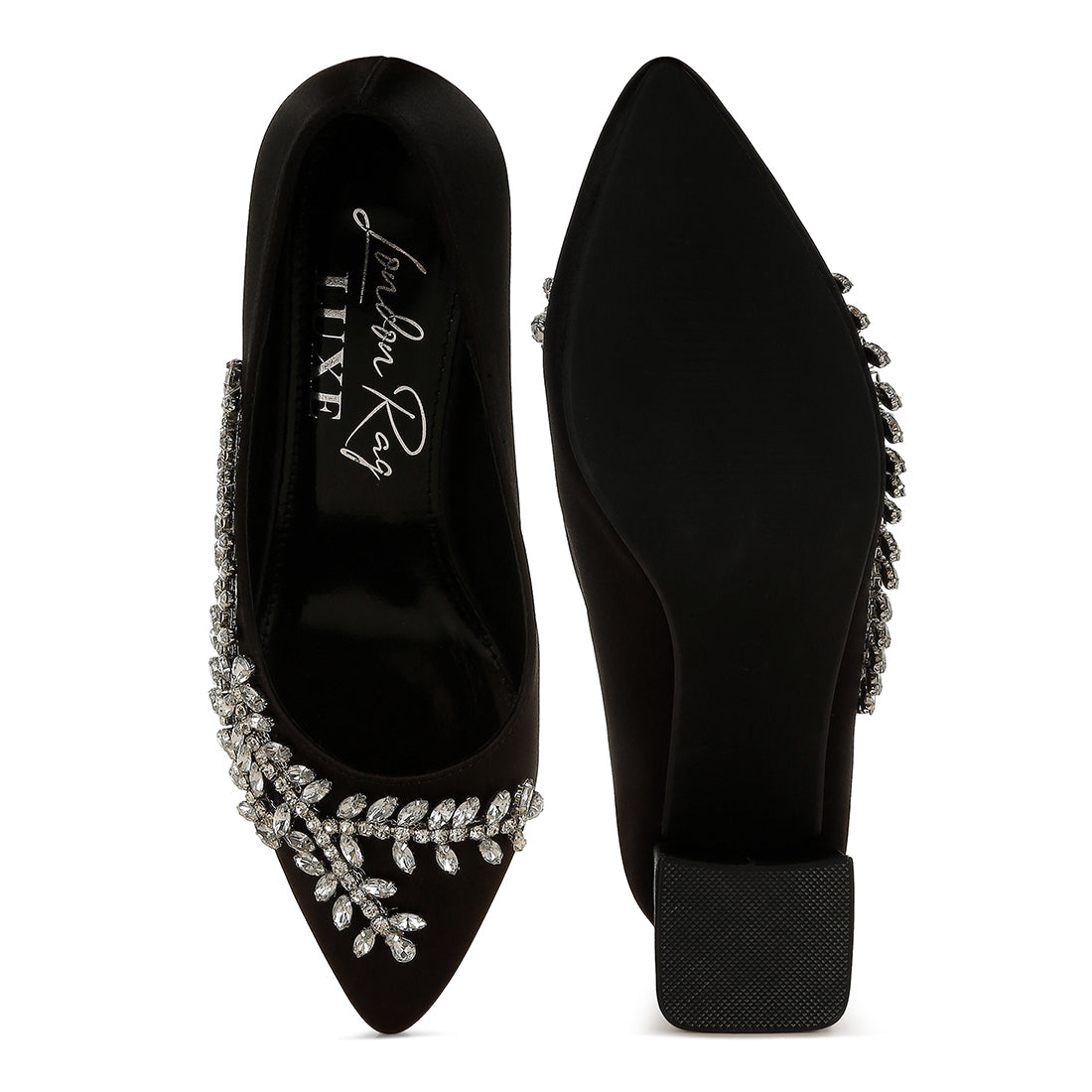 satin diamante embellished pumps#color_black
