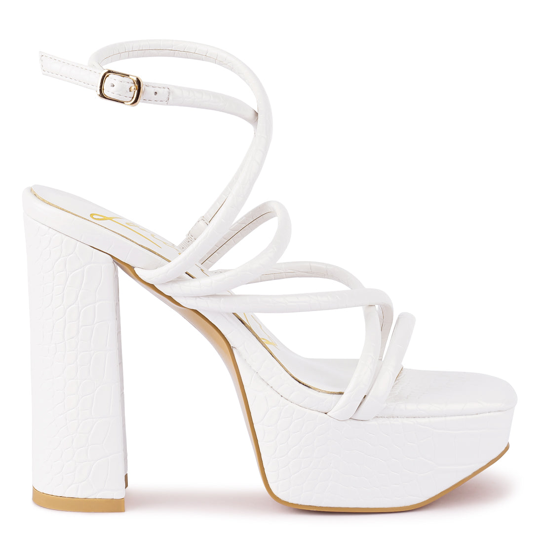Off White Strappy Platform Chunky High Heels