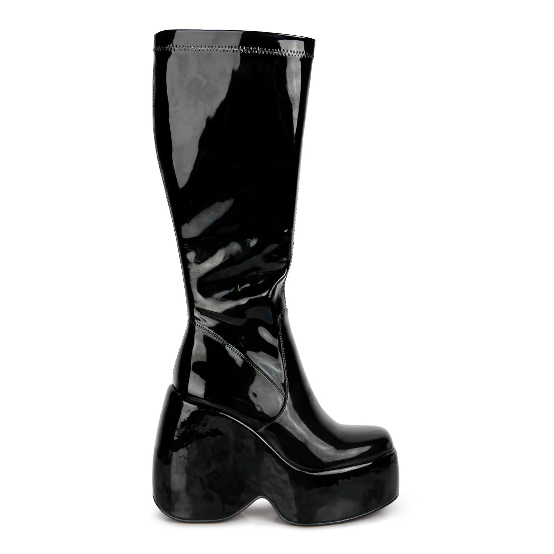 Dirty Dance Patent High Platform Calf Boots#color_black