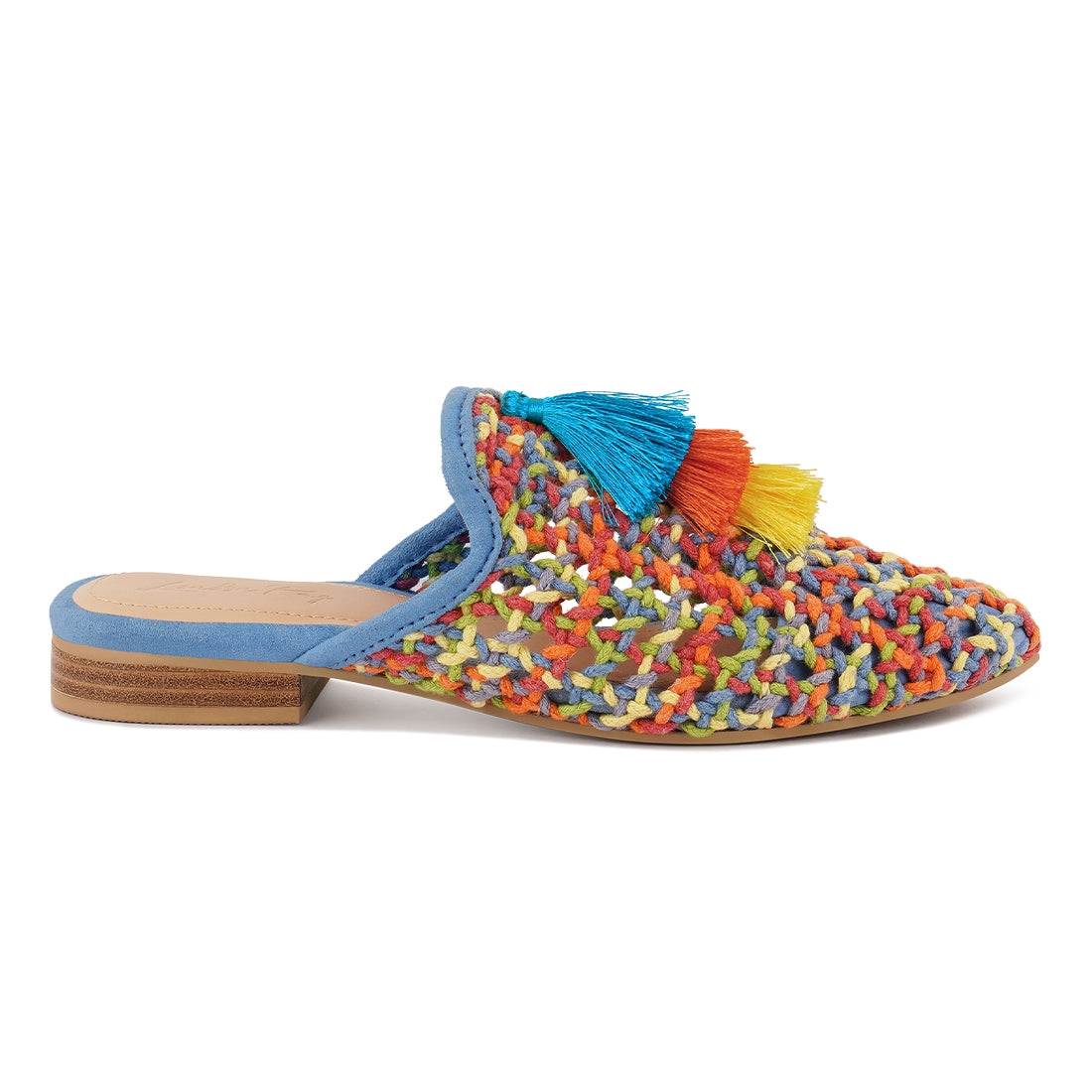 cotton mesh tasseled mules#color_multicolor