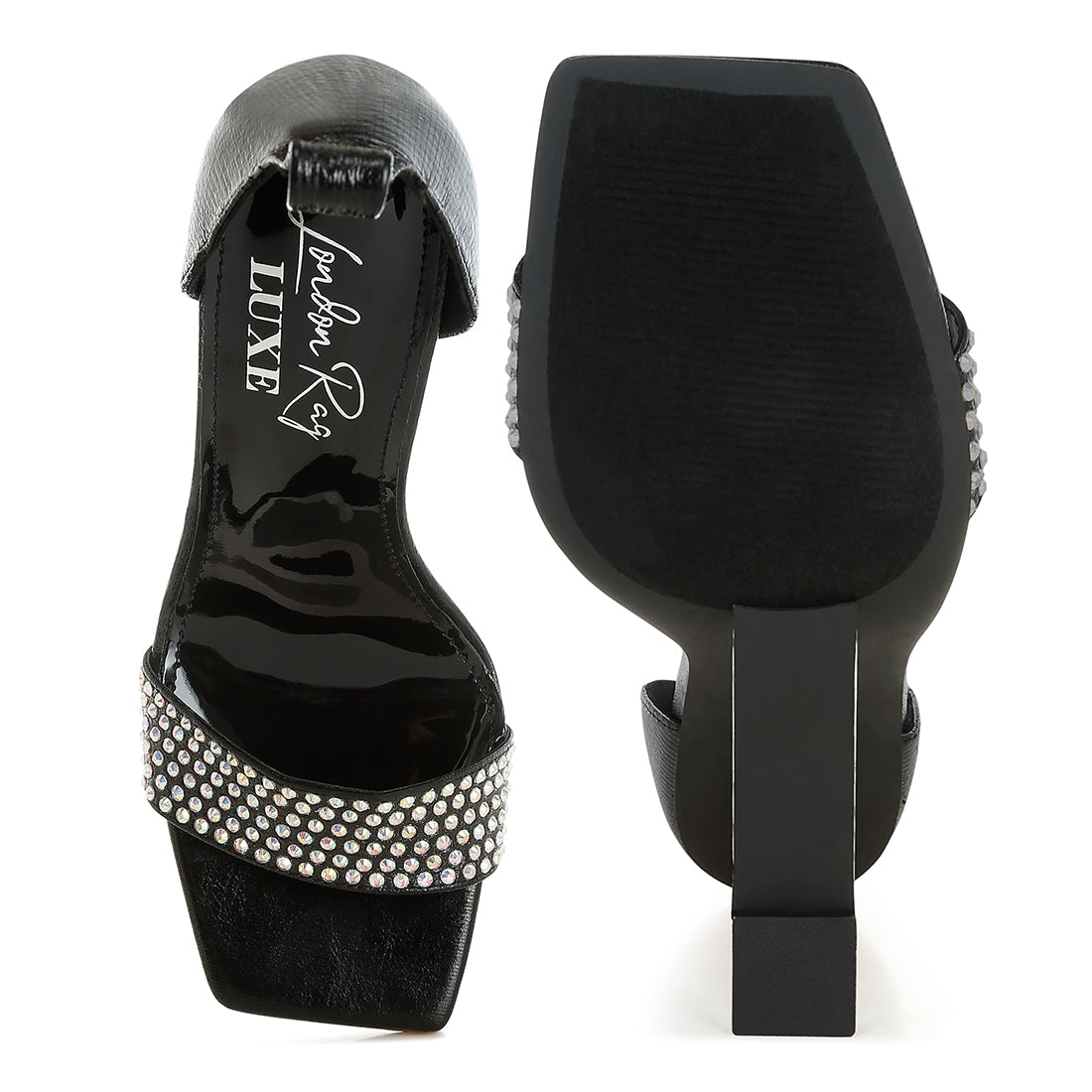 rhinestone studded lace-up fantasy heels#color_black