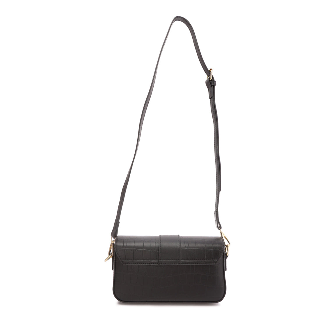 metallic buckle baguette handbag#color_black