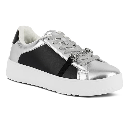 contrasting metallic sneakers#color_silver