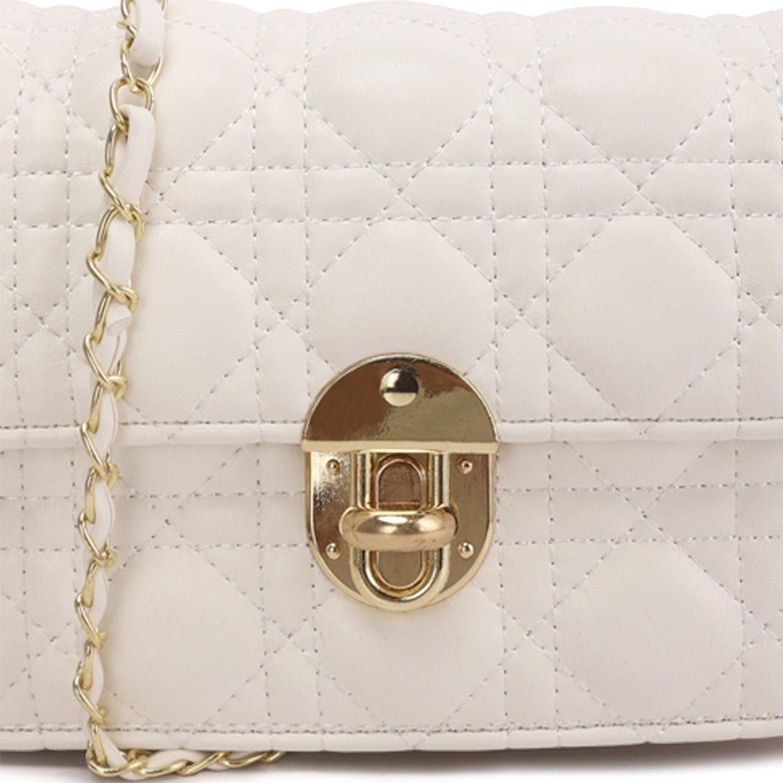 quilted metallic buckle cluch bag#color_white