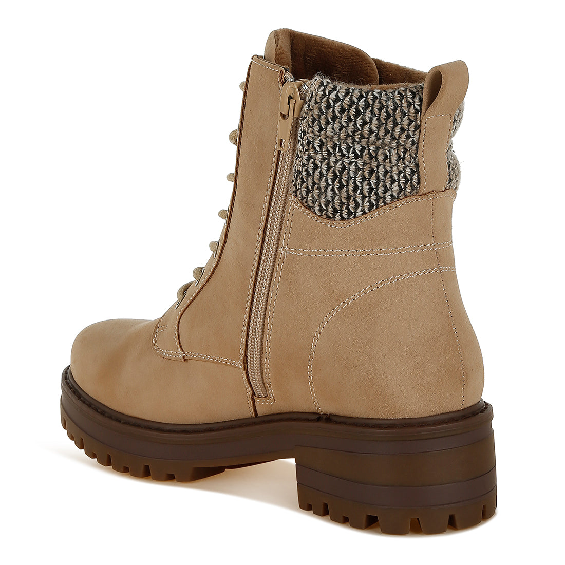 women knitted collar zip-up hiker boots#color_beige