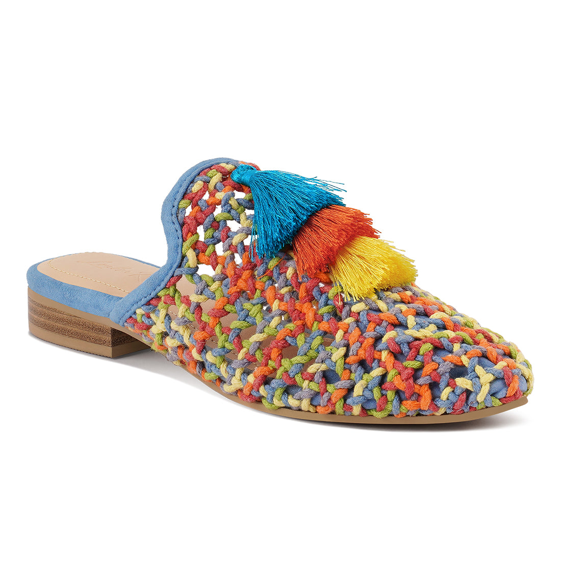 cotton mesh tasseled mules#color_multicolor