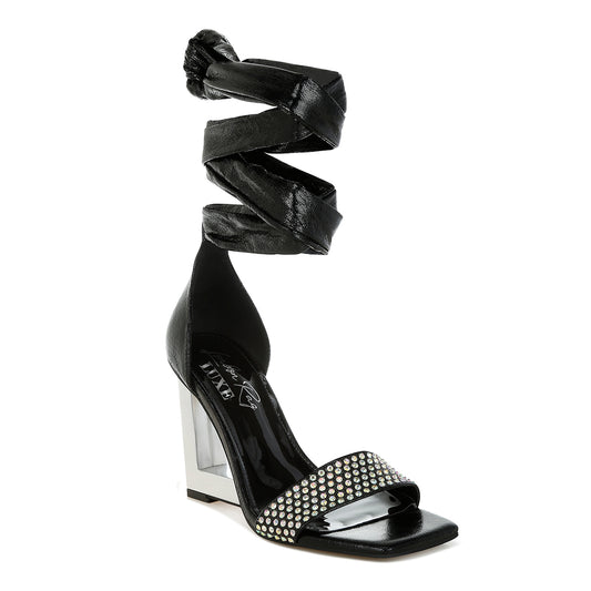 rhinestone studded lace-up fantasy heels#color_black