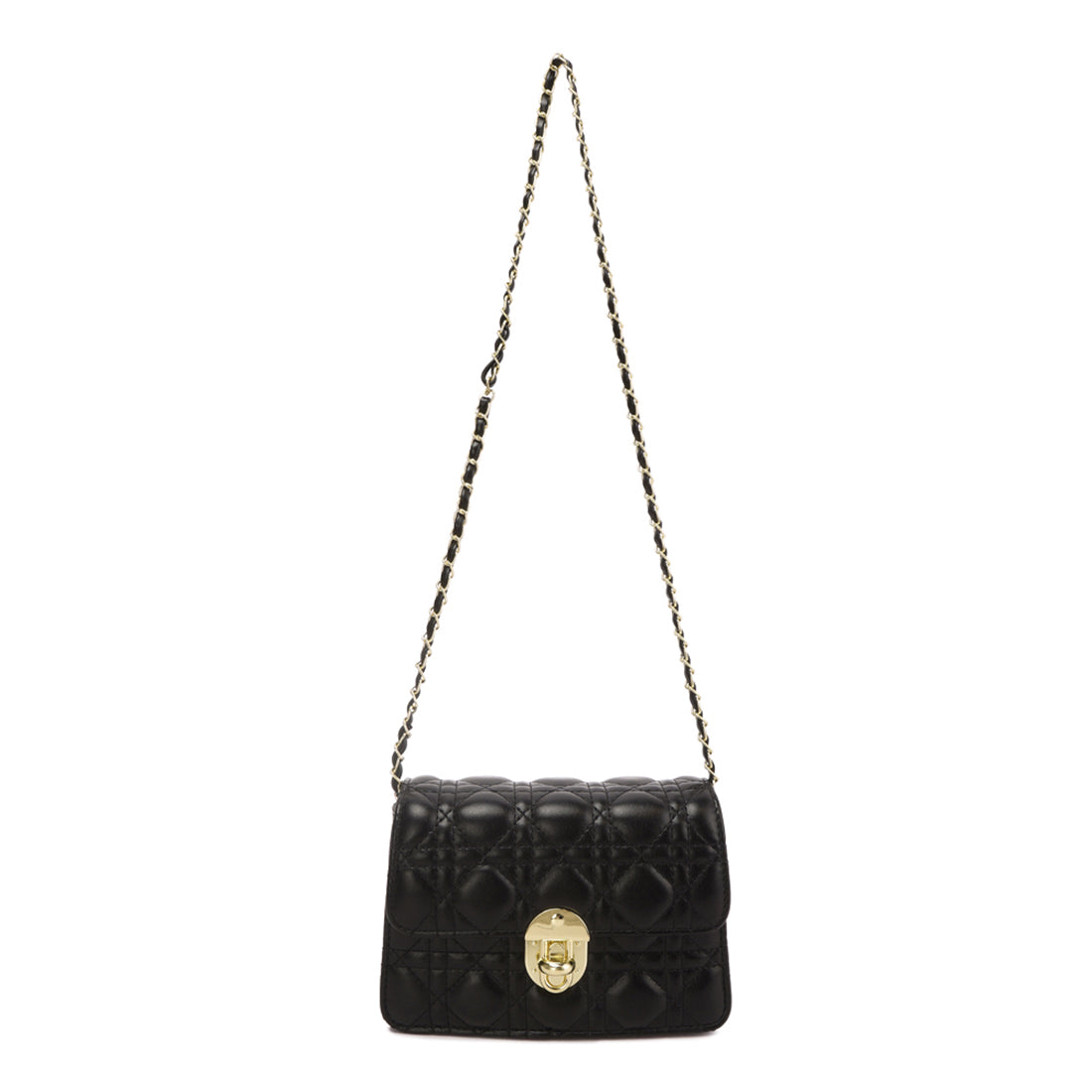 quilted metallic buckle cluch bag#color_black