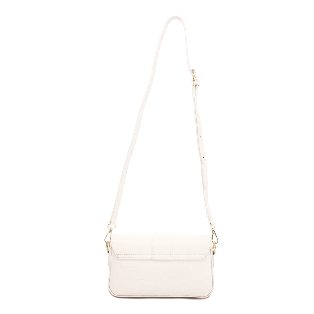 metallic buckle baguette handbag#color_white