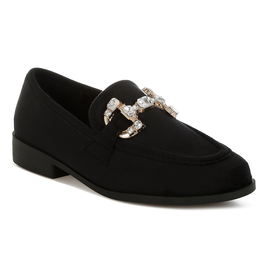 diamante embellished horsebit loafers#color_black