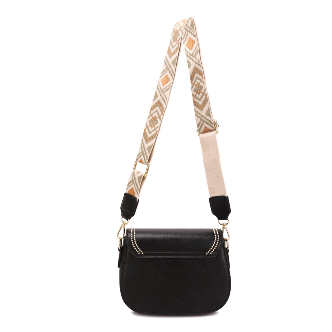 geometric strap shoulder bag#color_black