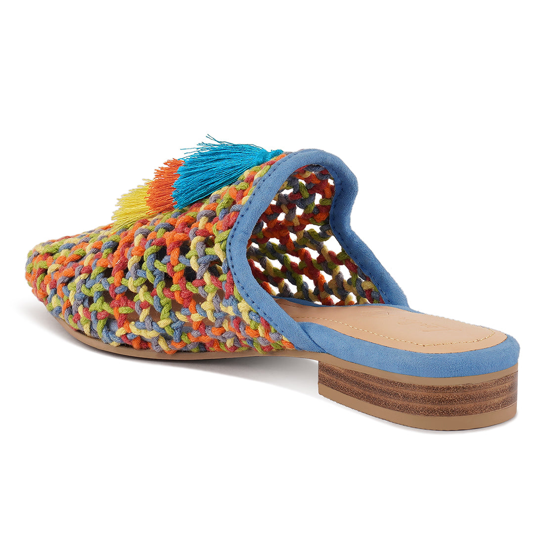 cotton mesh tasseled mules#color_multicolor