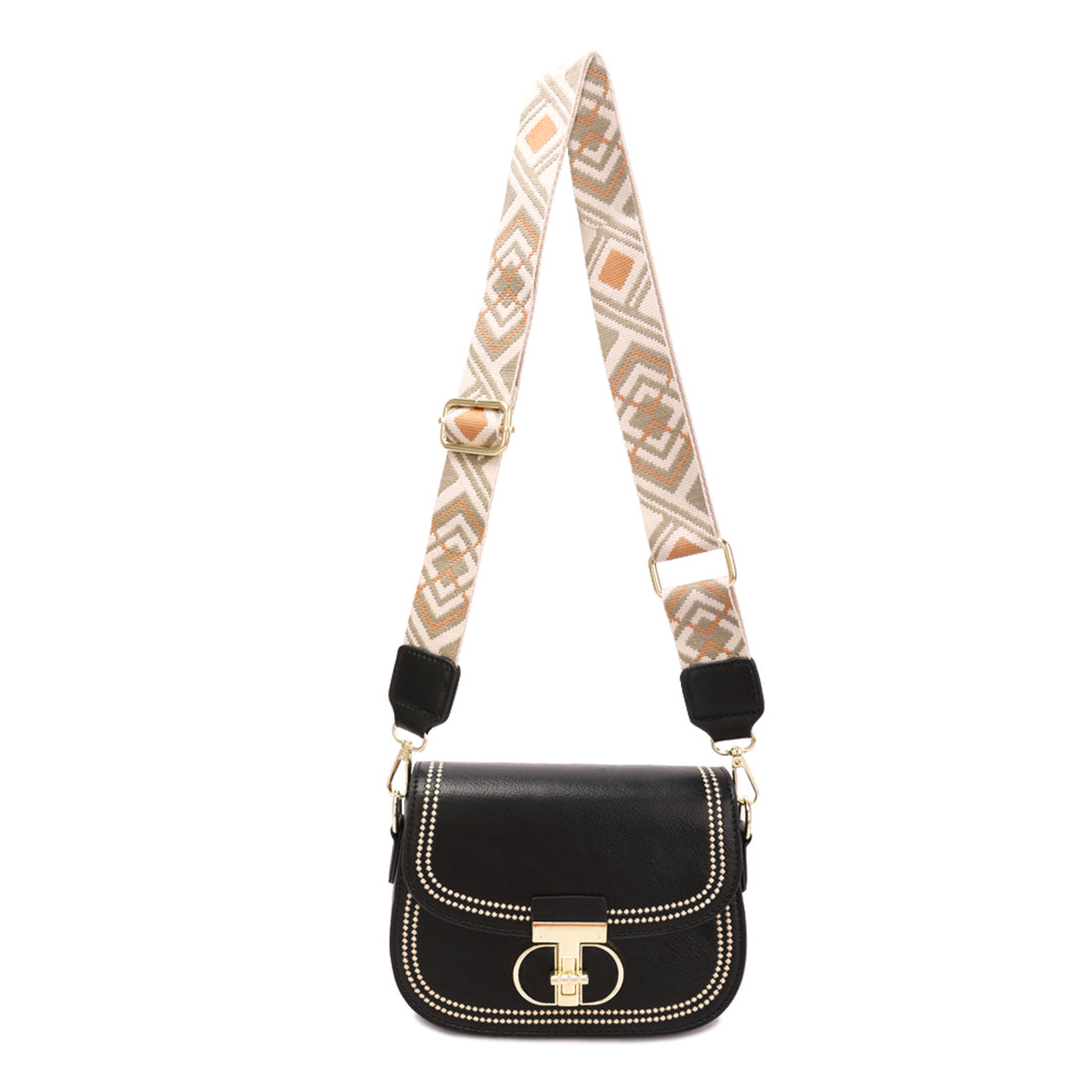 geometric strap shoulder bag#color_black
