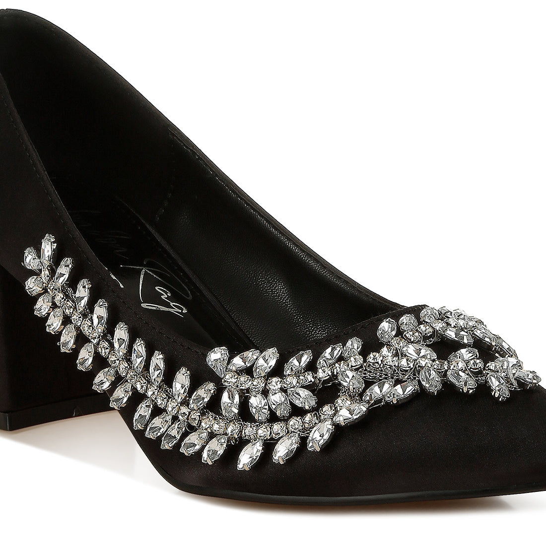 satin diamante embellished pumps#color_black