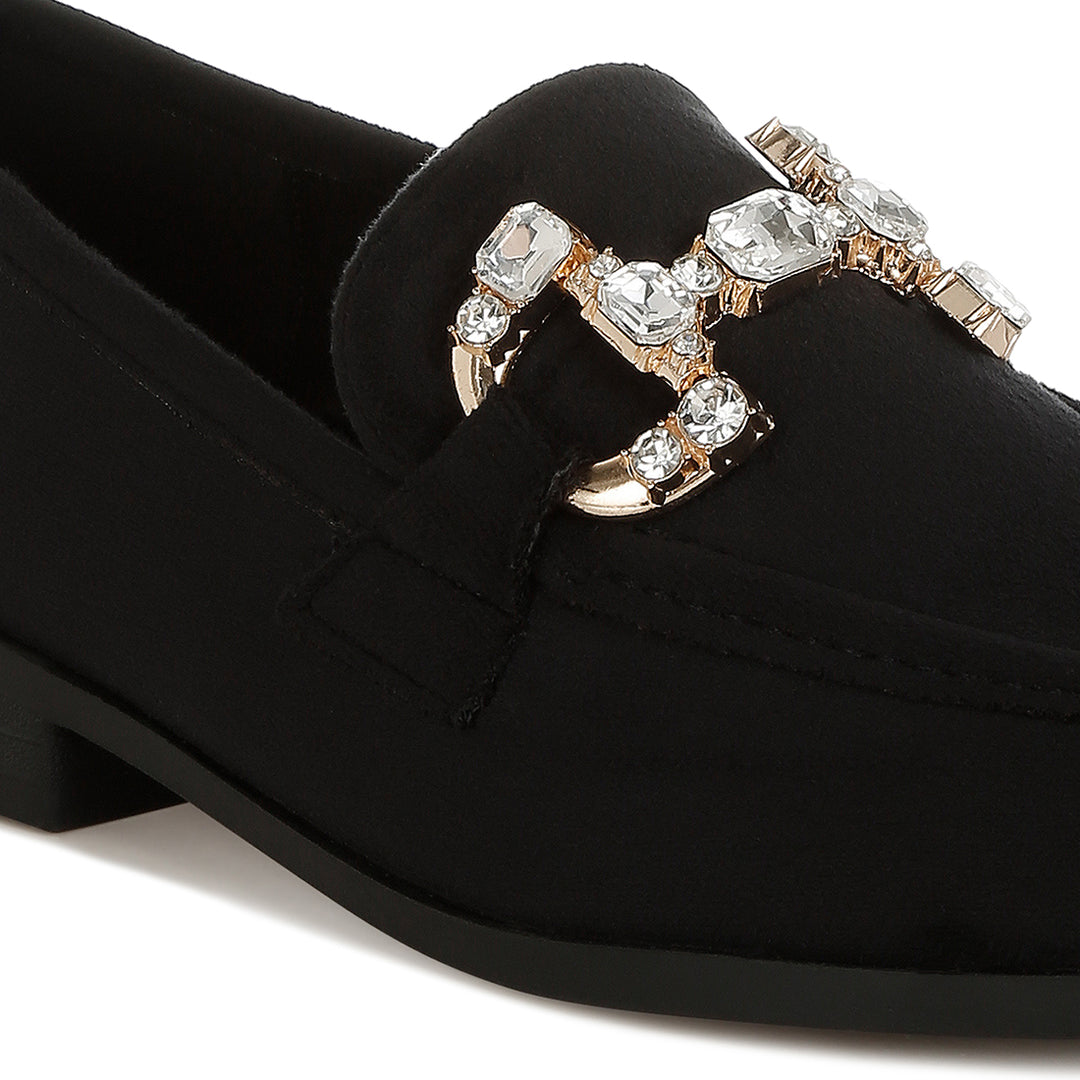 diamante embellished horsebit loafers#color_black