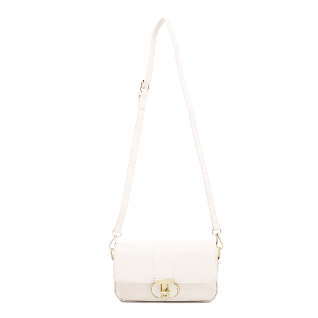 metallic buckle baguette handbag#color_white