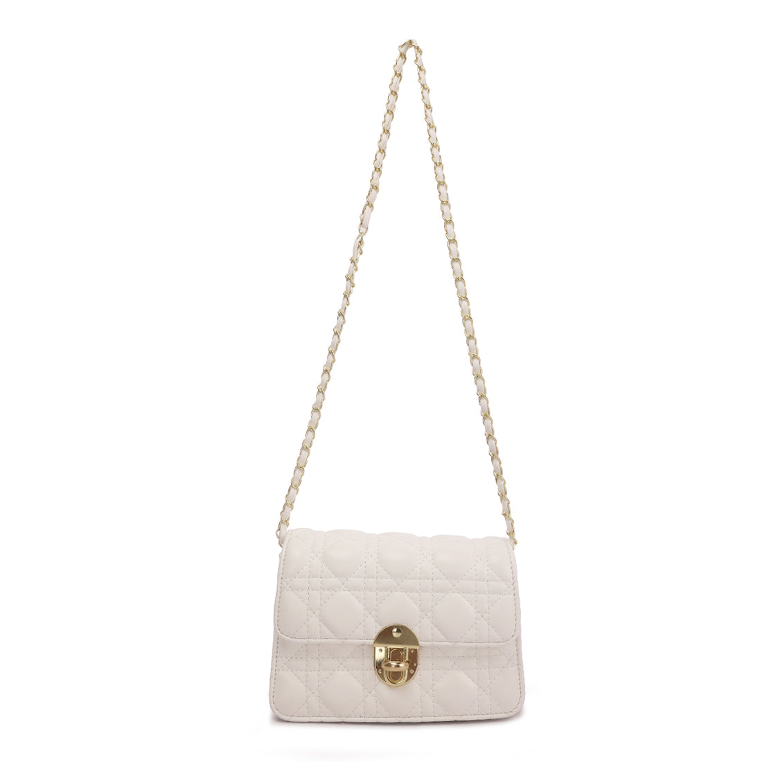 quilted metallic buckle cluch bag#color_white