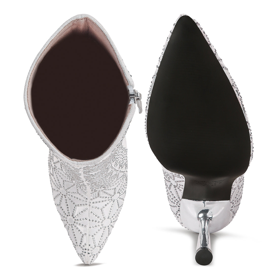 Mirror Embellished High Ankle Boots#color_silver