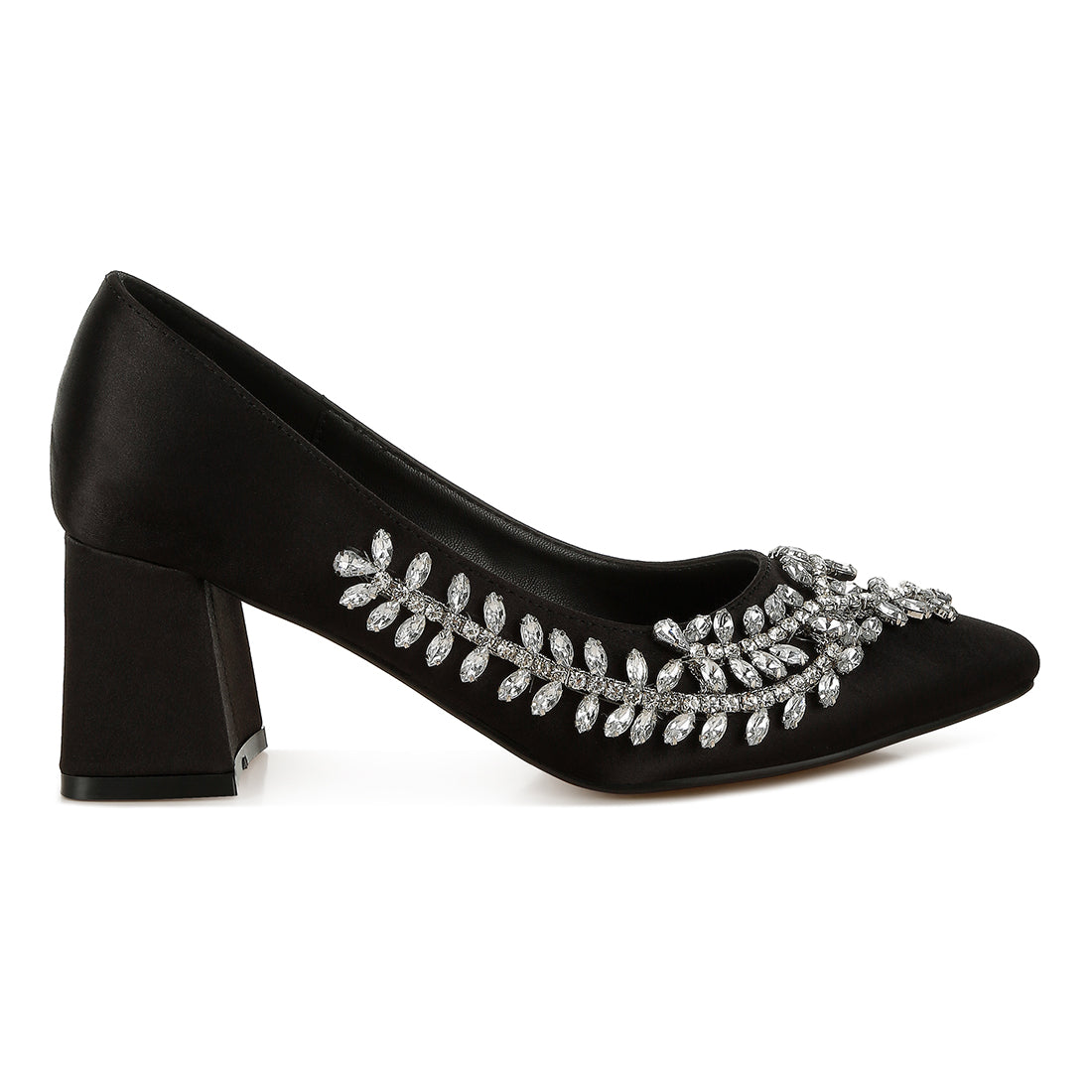 satin diamante embellished pumps#color_black