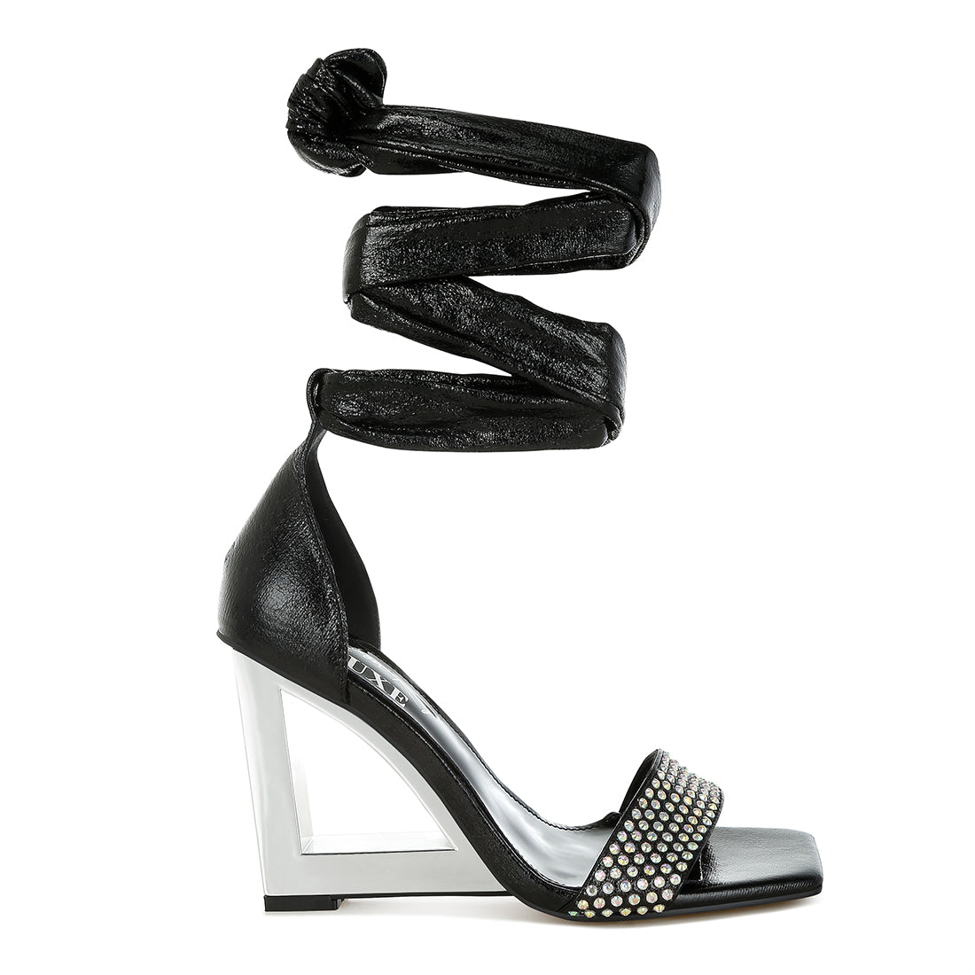 rhinestone studded lace-up fantasy heels#color_black